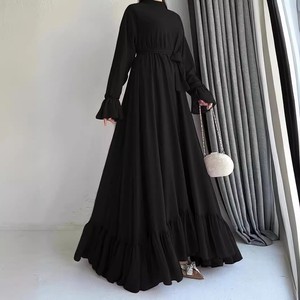 Elegant Muslim Solid Color Lightweight Polyester Commuter Hoodie & Floor Length Abaya <b>Dress</b> Fluffy Sleeves <b>for</b> Workplace - Product Image 4