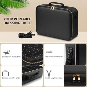 Модернизированная большая дорожная сумка для макияжа, светодиодное зеркало 15 ", 3 цветовых режима, регулируемый косметический Органайзер из искусственной кожи - Product Image 6