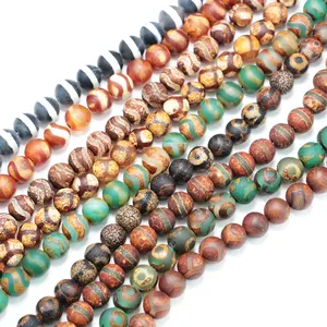 LS-A483 high quality natural tibetan agate beads mix color gemstone loose beads stone strands for necklace bracelet
