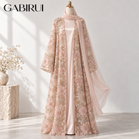 Ensemble kimono 2 pièces pour femmes musulmanes avec robe longue brodée de perles et robe intérieure, motif floral à paillettes, pour mariage, fête, EID