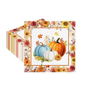 Fall Pumpkin Party Supplies Kit Paper <b>Disposable</b> <b>Plates</b> Cups Napkins Forks and Spoons Thanksgiving Dinner Tableware - Product Image 4