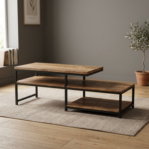 Industrial Vintage Solid Mango Wood <b>Coffee</b> <b>Table</b> Rustic Antique Iron Metal Eco-Friendly Easy Clean Adjustable Home Furniture - Product Image 3