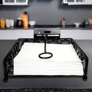 <b>Black</b> Metal Napkin Holder with Weighted Arm Decorative Tabletop <b>Paper</b> Napkin Organizer for Kitchen Dining Table Restaurant Cafe - Product Image 4