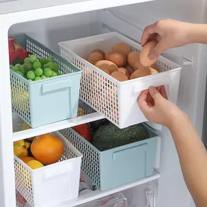 Новый дизайн, прямоугольные настольные пластиковые корзины для хранения с ручкой, органайзер для холодильника