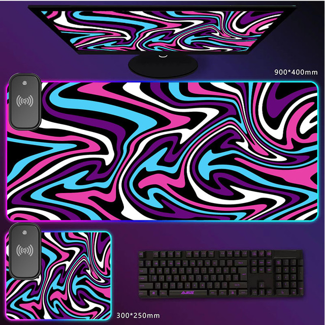Purple Ripple Wireless Mouse Pad Magic Light RGB Mouse Pad Large Size Table Mat Factory Wholesale
