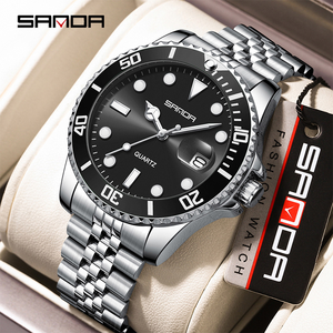 Montre à quartz SANDA <span class=keywords><strong>de</strong></span> luxe pour hommes d'affaires, cadran en verre vert 42 mm, bracelet en acier inoxydable 20 mm, étanche, date lumineuse - Product Image 1