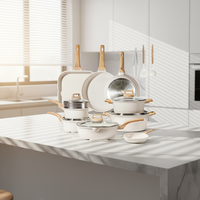 CAROTE Ensemble de batterie de cuisine 26 pièces, design classique, revêtement antiadhésif multicouche, compatible induction, comprenant poêles, casseroles et poêles grill