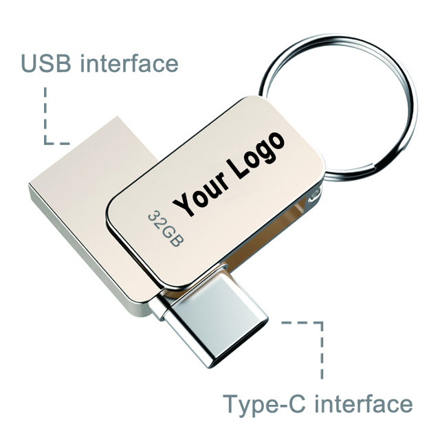 2 in 1 Metal USB C Flash Drive 3.0 Type-c U Disk Customized LOGO Memory Stick 8GB 32GB 64GB 128GB 256GB 1TB OTG USB Stick