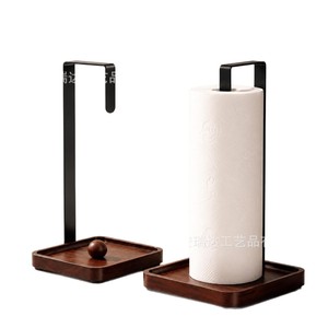 Wooden <b>Tissue</b> Holder Solid Wood Rectangular Countertop Minimalist Design Kitchen Toilet <b>Paper</b> Stand <b>Black</b> Metal Frame - Product Image 2