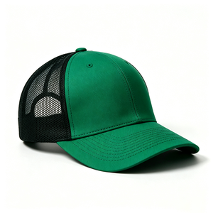 Casquette Trucker Unisexe à 5 Panneaux avec Dos en Maille Bicolore, Panneau Avant Vert Uni, en Toile de Polyester Respirante, pour Sports de Plein Air - Product Image 5