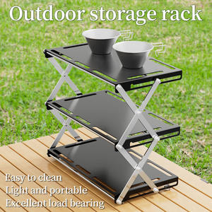 Folding Three Tier Storage Shelf Black Rectangle Foldable Standing Type For Outdoor Camping Cafe Use Antibacterial Moisture - Product Image 2