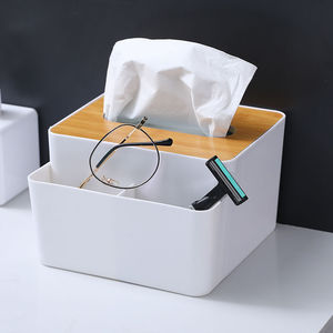 Solid Wood Lid Tissue Box With Storage Compartment For Living Room Bedroom Home Use Rectangular Square Design - Product Image 1