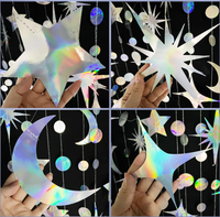 Guirlande de rideau à cordes à thème dégradé, étoiles, croissant de lune, cercles, points, ornement, drapeau pour la décoration de fête d'anniversaire, Ramadan/Eid Mubarak