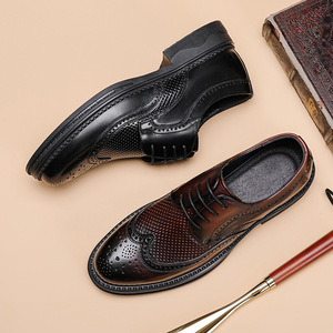 รองเท้าหนังฉลุลายสำหรับผู้ชายรองเท้าหนังแท้รองเท้าธุรกิจมีส้นหนาระบายอากาศได้พื้นรองเท้าลำลองใส่สบายทนทานมีสไตล์ - Product Image 5