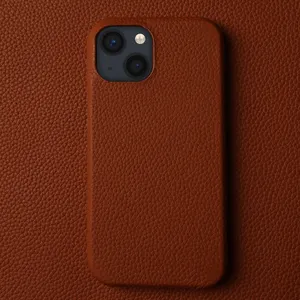 Full Grain Genuine Leather For IPhone 12 13 14 15 Pro Max Case Holder Cover Lychee Pebble Pattern Leather Cell Phone Case