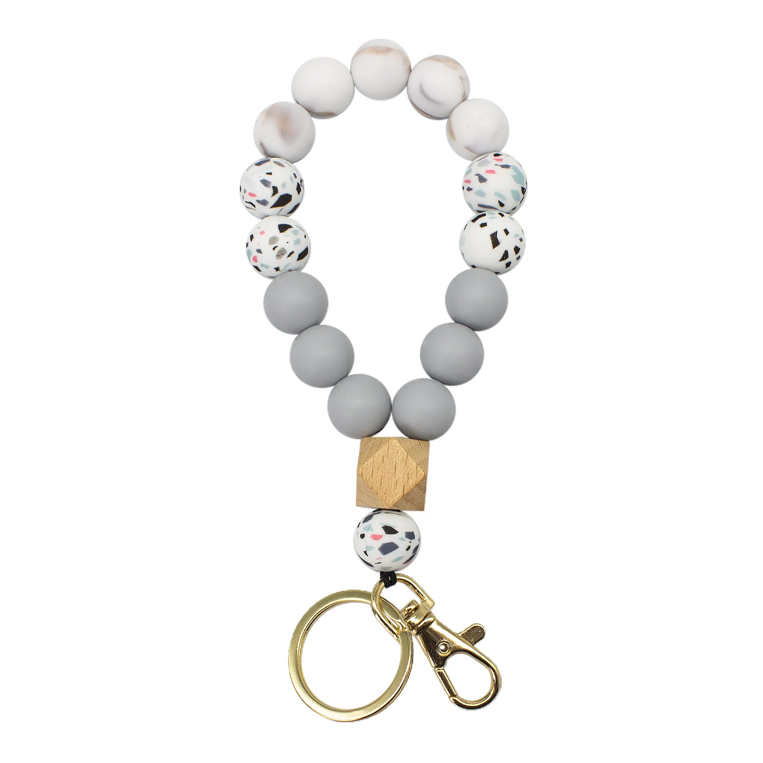 Vente en gros de perles de silicone de qualité alimentaire à la mode porte-clés de bracelet de perles colorées porte-clés pour femmes