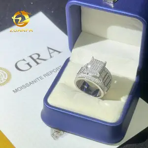 Anel de prata esterlina 925 Moissanite clássico de hip hop masculino, anel de diamante de venda quente, anel cubano de moissanite completo