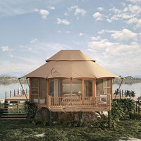 Tentes de glamping de luxe semi-permanentes avec salle de bain pour 2 personnes, construction de maison à ossature en acier