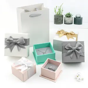 YJT02 Creative Jewelry Box With A Ribbon Necklace Bracelet Ring Earring Packing Box Flocking Foam Insert