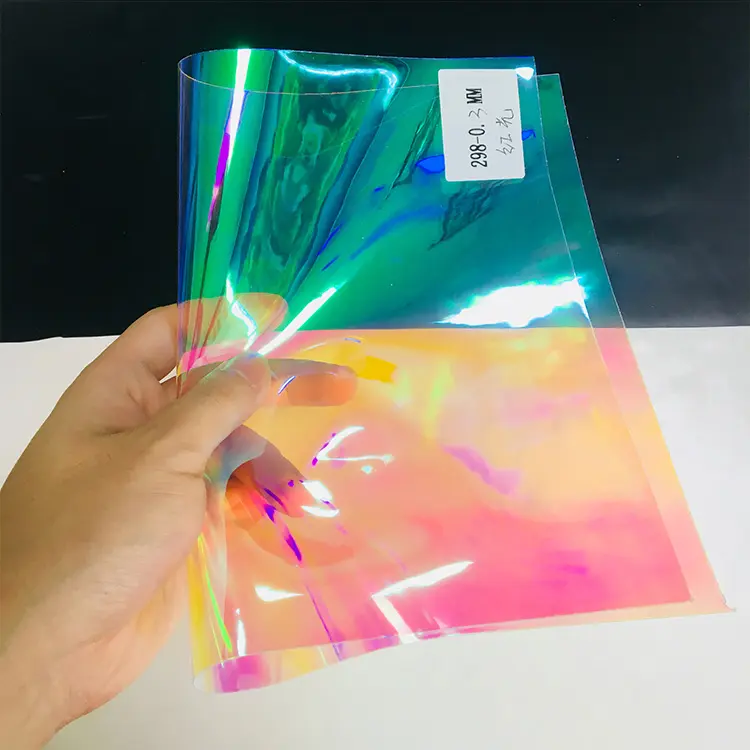 0.15-0.8mm Transparent TPU Iridescent Magic Mirror Multicolor Vinyl Holographic film * Material:TPU Material + PET regenbogen film