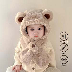 Ensemble bonnet et écharpe en polaire épais pour enfants et bébés, collection automne-hiver, avec cache-cou chaud et protection des oreilles, bonnet en peluche pour garçons et filles, modèle courant - Product Image 2