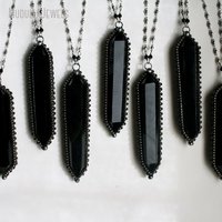 NM42367 Collier en cristal d'obsidienne gothique noir massif Bohème pour femmes hommes pour Halloween Wicca sorcière gothique Y2K bijoux cadeau