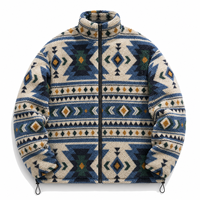 Veste en sherpa pour homme avec logo personnalisé OEM, motif géométrique vintage, veste en polaire épaisse et chaude pour l'hiver, fermeture éclair, streetwear d'extérieur