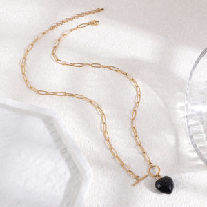 Collier Pendentif Cœur en Agate Tendance Plaqué Or/Argent en Acier Inoxydable Personnalisable OEM/ODM – Articles en Stock Unisexe - Product Image 4