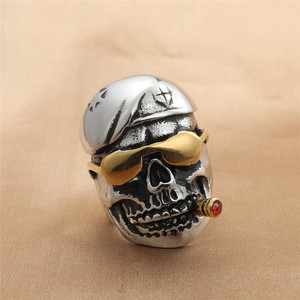 <b>Skull</b> <b>Ring</b> Titanium Steel Men's Punk Style Gold Inlay Gift Jewelry Geometric Design - Product Image 1