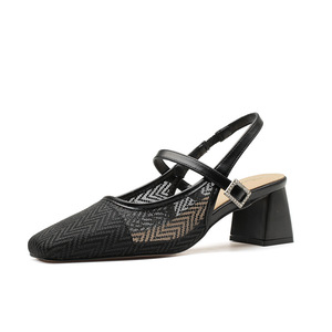 Zapatos Mary Jane con Diseño Geométrico, Punta Cuadrada, Tacón Cuadrado, Correa con Hebilla, Zapatos de Tacón Alto Transpirables para Mujer - Product Image 5