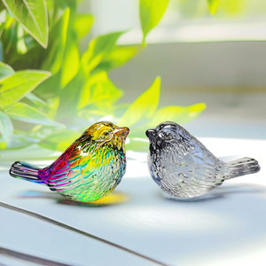 Cute Handmade Glass Gravure Printed Bird Animal Ornaments for Desk Crafts Decor
