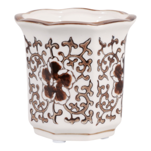 Candela profumata in ceramica scanalata con motivo floreale marrone per decorare il soggiorno, uso interno ed esterno - Product Image 1
