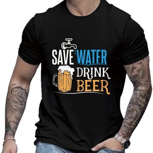 T-shirt en coton imprimé Men Beer Day, manches courtes, coupe régulière, jersey respirant, haut décontracté d'été - Product Image 5