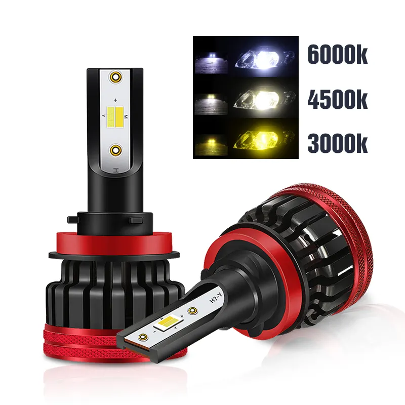 Ampoules de phares de voiture, LED H4, H7, H8, H11, 3000, 4500K, 6000K, changement de couleurs, 3 couleurs, phares antibrouillard avec bus de données can, nouveau style 9005