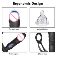 Vibromasseur Anal Mâle Télécommandé avec Anneau Pénien Retardateur d'Éjaculation, Buttplug Télescopique et Massage de la Prostate