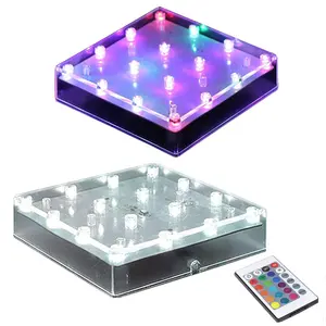 Colorful 5 inch Crystal Display Lamp Remote Control LED Square Vase Base Light for Table Centerpiece Decoration