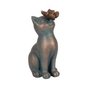 Statuetta di gatto con farfalla sul naso, ornamento da giardino in resina per veranda, patio, decorazione da giardino. - Product Image 2