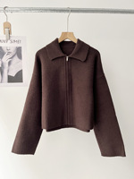 Cardigan court en maille côtelée à fermeture éclair et revers pour femme, pull élégant pour le bureau, printemps et automne 16a-9776, en stock