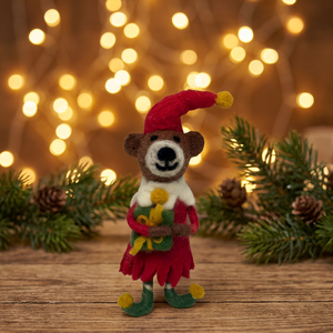 Oso de Lana Hecho a Mano para Navidad, Regalo Ecológico, Gorro Rojo, Botas Verdes, 4-4.9 Pulgadas, Decoración de Interiores, Estilo de Dibujos Animados - Product Image 2