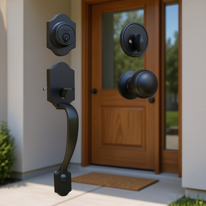 Juego de Manijas para Puerta Delantera de Cilindro Único en Negro Mate, Perilla Interior Ajustable, Cerradura de Seguridad para Entrada con Manivela Derecha - Product Image 2