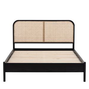Combohome Quinta двуспальная мебель из массива черного дуба и изогнутая угловая Изголовье с тканой панелью из ротанга - Product Image 3