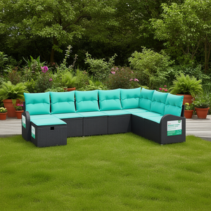 Ensemble de canapé de jardin en polyrotin noir 8 pièces avec coussins, meubles d'extérieur, ensembles de jardin - Product Image 2