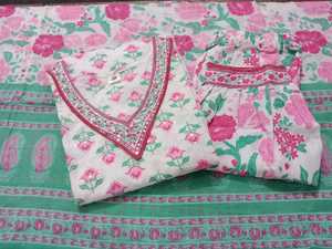 White-Pink Floral Afghani Suit Set Which Is Decorated with Paired with <b>Matching</b> Afghani Pants and Dupatta - Product Image 5