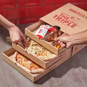 Caja <span class=keywords><strong>de</strong></span> Pizza Triple <span class=keywords><strong>de</strong></span> Cartón Corrugado Personalizada y Única con Compartimentos Múltiples y Separador para Salsas, Ideal para Comida para Llevar - Product Image 6