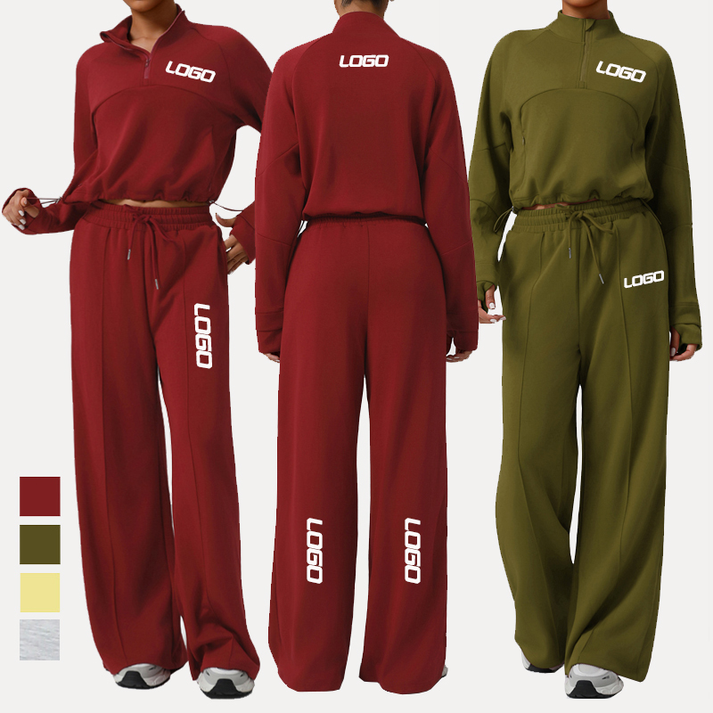 New Sports Pants Sweater Suit Women's Tracksuits High Waist Casual Wide Leg Pants Autumn Winter Yoga Workout Warm Suit