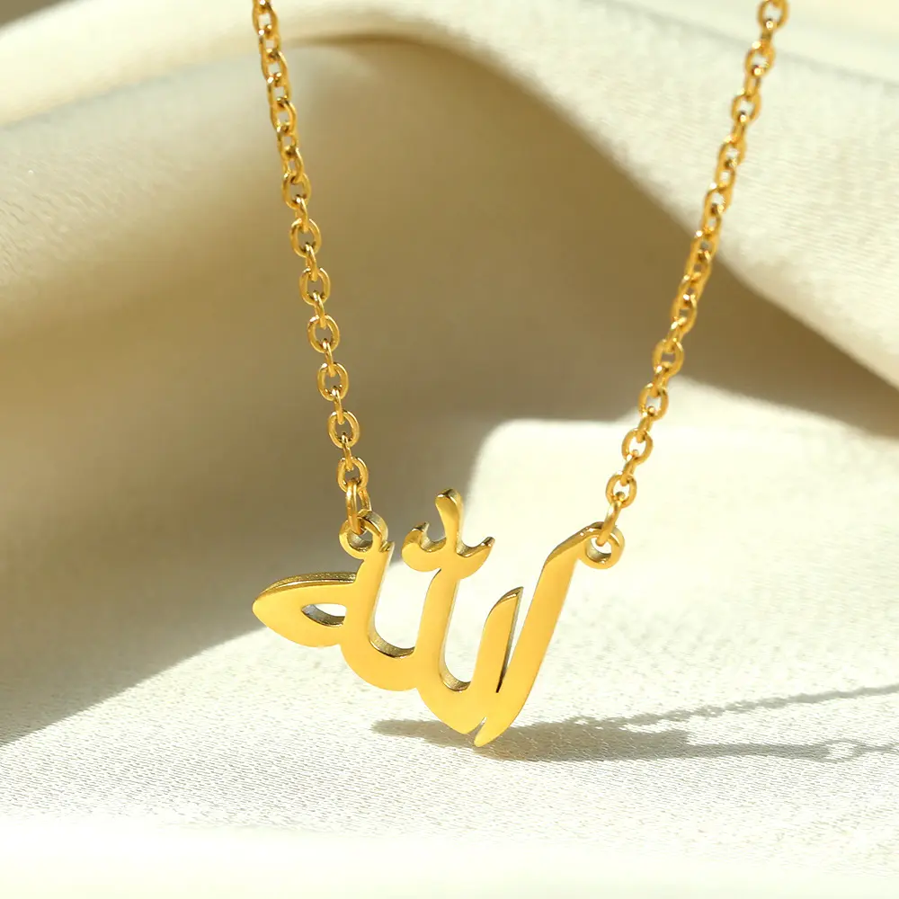 Arabic Symbols Stainless Steel Necklaces for Women 18K Gold Fashion Pendants Clavicle Chain Necklace