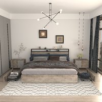 Cadre de lit king-size moderne avec station de charge, lumières LED, lit en métal avec tête de lit de rangement, stable pour chambre à coucher, ODM/OEM disponible