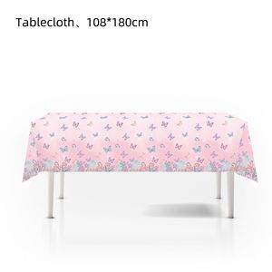 Vaisselle de fête d'anniversaire pour enfants sur le thème des papillons rose et violet LUYI, assiettes en <span class=keywords><strong>papier</strong></span>, serviettes, gobelets, nappe, décorations - Product Image 5