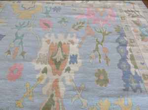 Blue Hand-Knotted Oushak Wool <b>Rug</b> 9x12-10x14 Abstract Pattern Cotton <b>for</b> Home <b>Nursery</b> Living Room Custom Order - Product Image 4