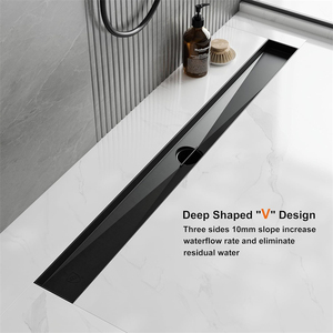 Drain de douche linéaire noir mat rectangulaire avec couvercle, drain de <span class=keywords><strong>sol</strong></span> de douche en acier inoxydable 304 avec pieds de nivellement - Product Image 4